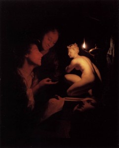 Godfried_Schalcken_-_Artist_and_Model_Looking_at_an_Ancient_Statue_by_Lamplight_-_WGA20946