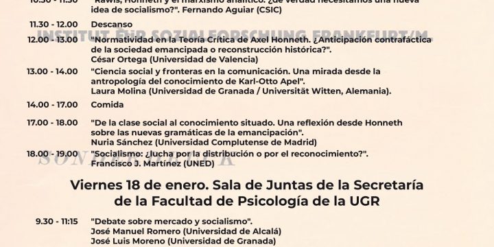 I Seminario de Filosofía Social: La idea del socialismo de Axel Honneth, 17 y 18 de enero