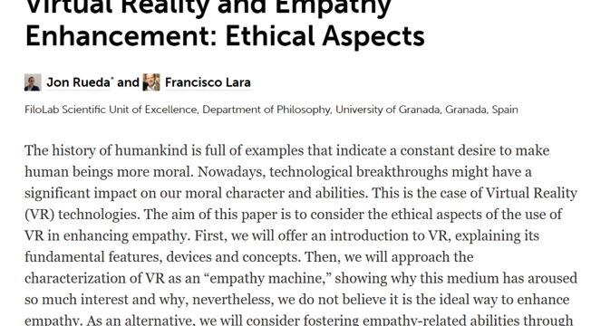 Jon Rueda y Francisco Lara: «Virtual Reality and Empathy Enhancement: Ethical Aspects»