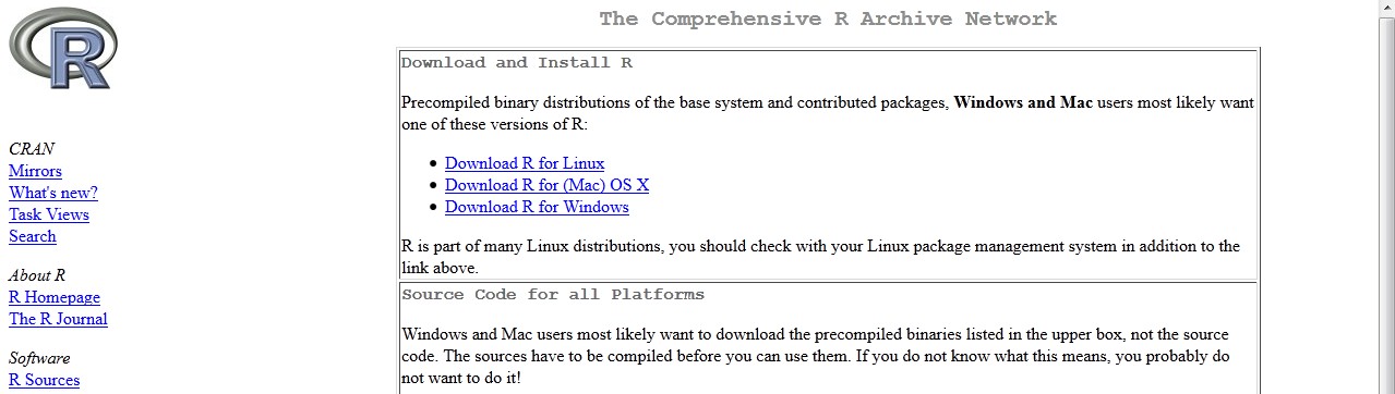 Imagen de la web donde se selecciona el sistema operativo en el que se va a instalar R