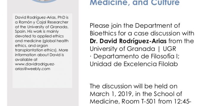 David Rodríguez-Arias: «Perspectivas españolas y americanas sobre salud, medicina y cultura», 1 de marzo