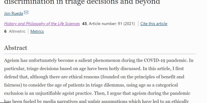 «Ageism in the COVID-19 pandemic: Age-based discrimination in triage decisions and beyond»