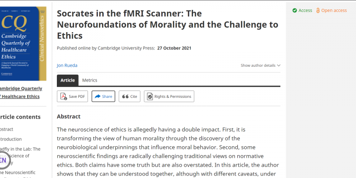 «Socrates in the fMRI Scanner: The Neurofoundations of Morality and the Challenge to Ethics»