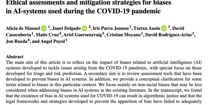 «Ethical assessments and mitigation strategies for biases in AI-systems used during the COVID-19 pandemic»