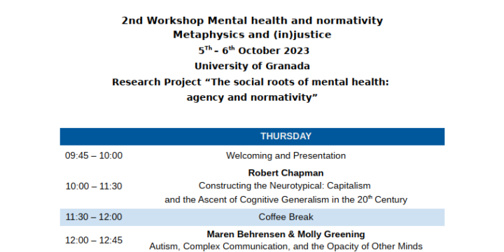 «2nd Workshop Mental health and normativity: Metaphysics and (in)justice»