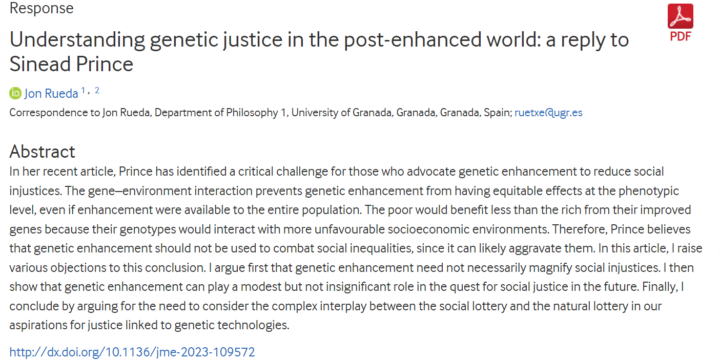 «Understanding genetic justice in the post-enhanced world: a reply to Sinead Prince»