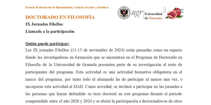 IX Jornadas FiloDoc, Programa de Doctorado en Filosofía UGR