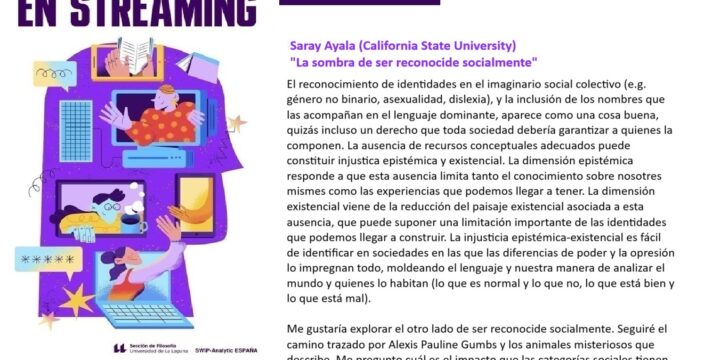 Quinta sesión de Filósofas en Streaming: «La sombra de ser reconocide socialmente»